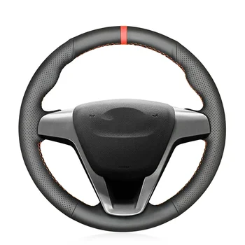 Черен PU изкуствена кожа ръчно зашит удобен без приплъзване мек капак на волана за кола за Lada Vesta 2015-2020 Xray 2015-2020