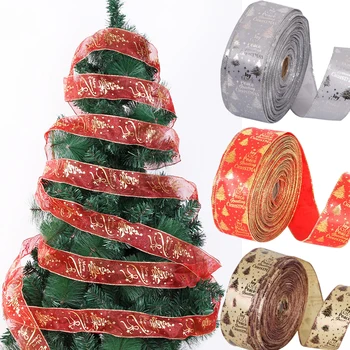 2M / ролка Коледа печат панделка Коледа дърво орнамент панделка DIY ръчно изработени бисквити подарък опаковане низ лък Коледа декор navidad