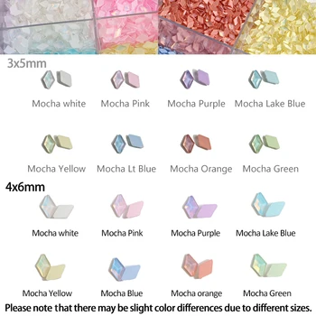 4x6/3x5MM Mix Size Mocha 8 Цвят Плосък гръб ромб стъкло кристал нокти кристал нокти кристал кристал 30/100Pcs DIY маникюр декорации диамант